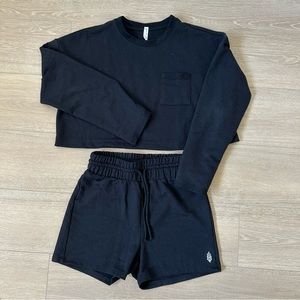 FP Movement by Free People Black Cropped Sweatshirt & Drawstring Shorts Set